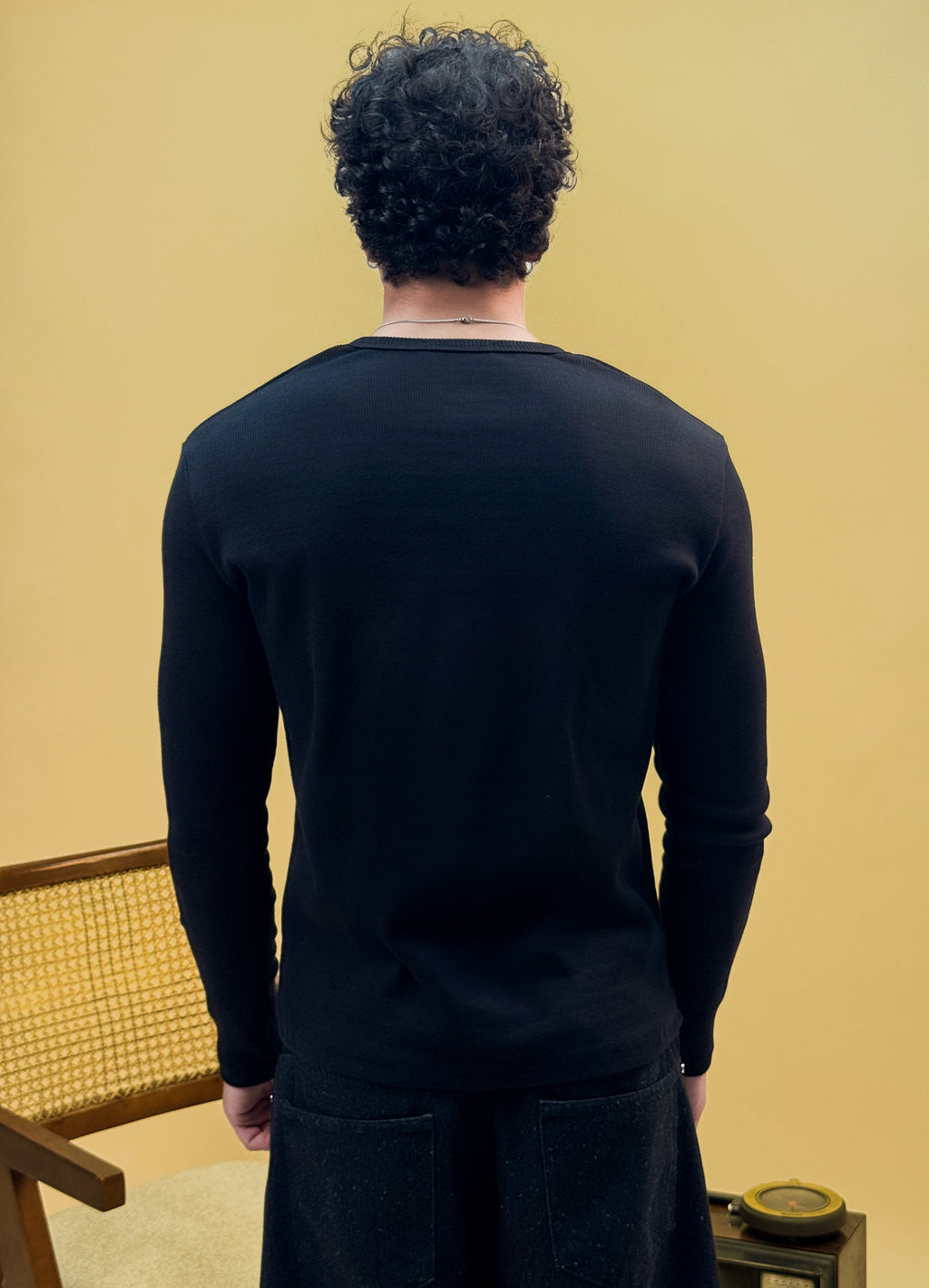 Misfits Waffle Henley - Black
