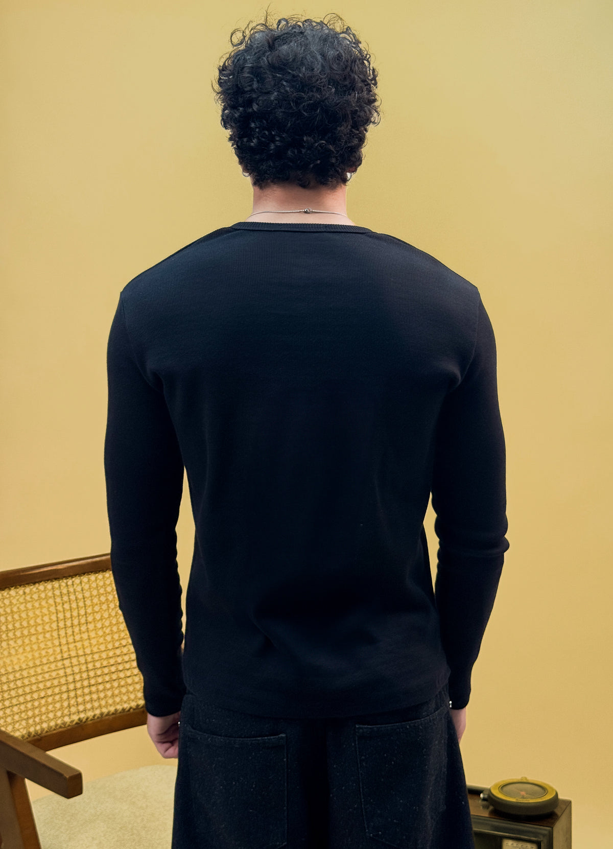 Misfits Waffle Henley - Black