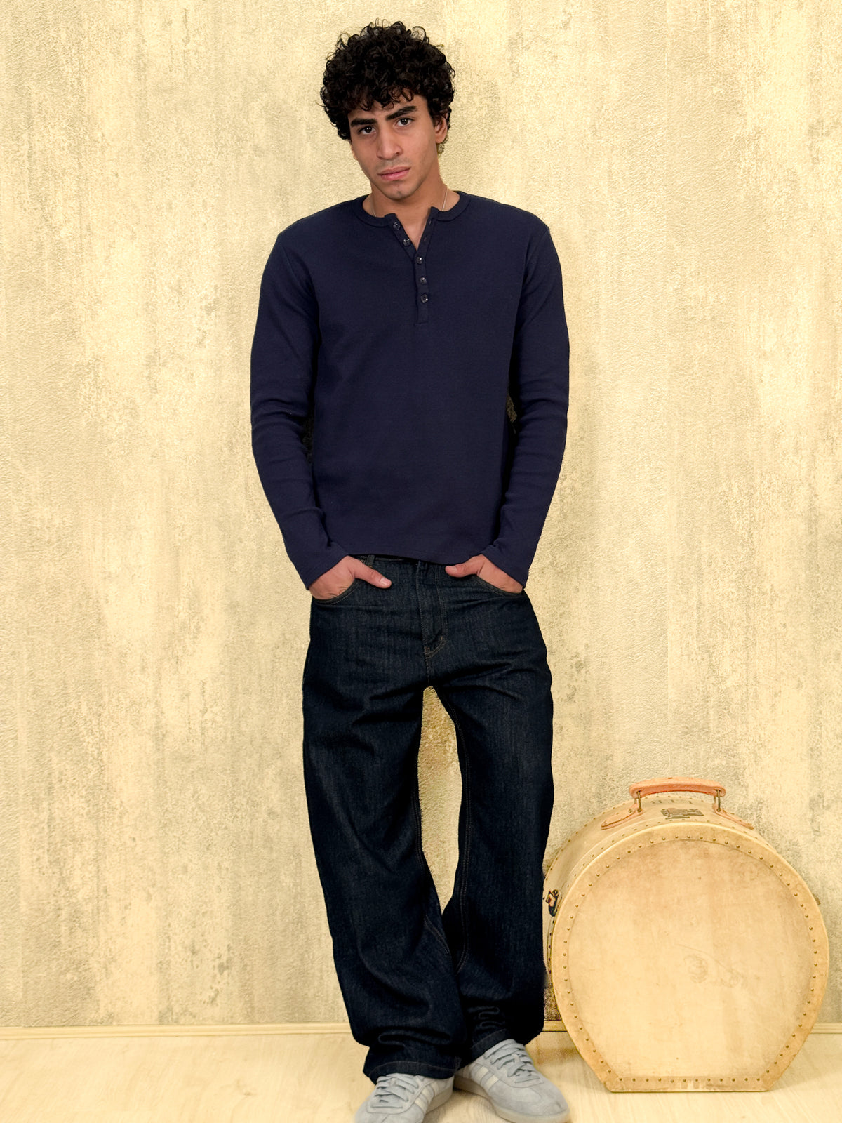 Misfits Waffle Henley - Navy