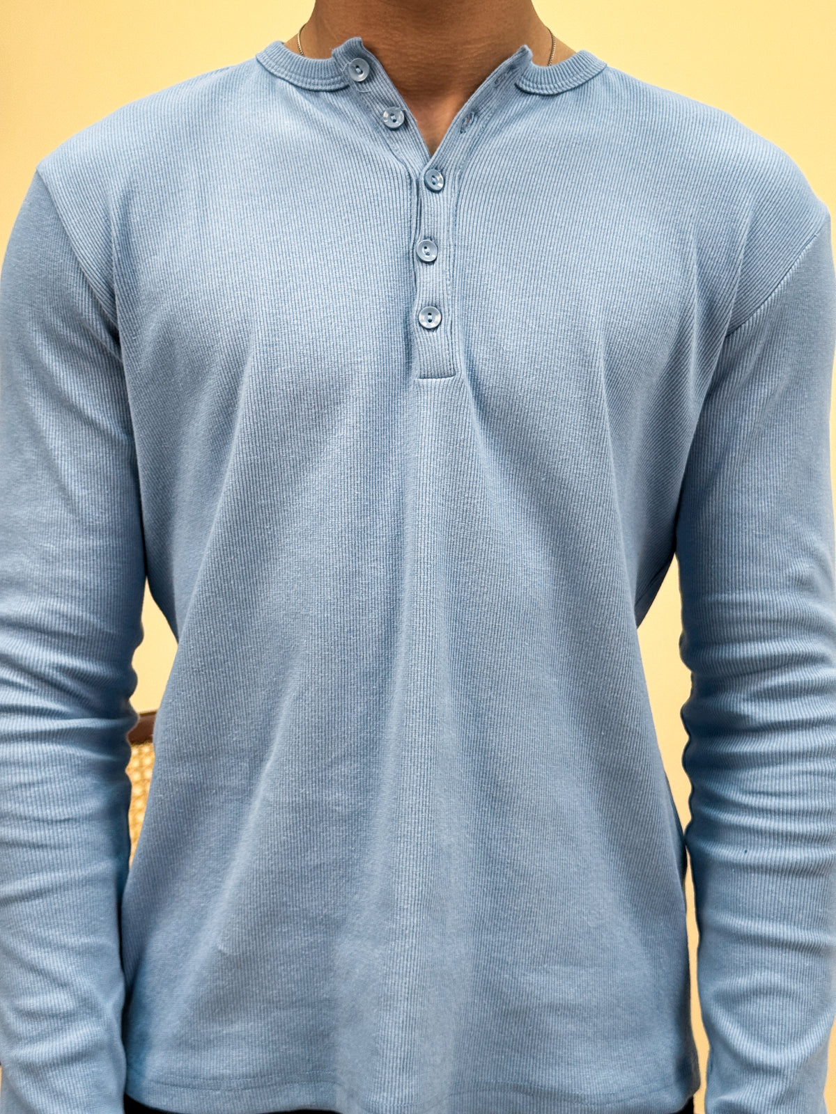 Misfits Waffle Henley - Baby Blue