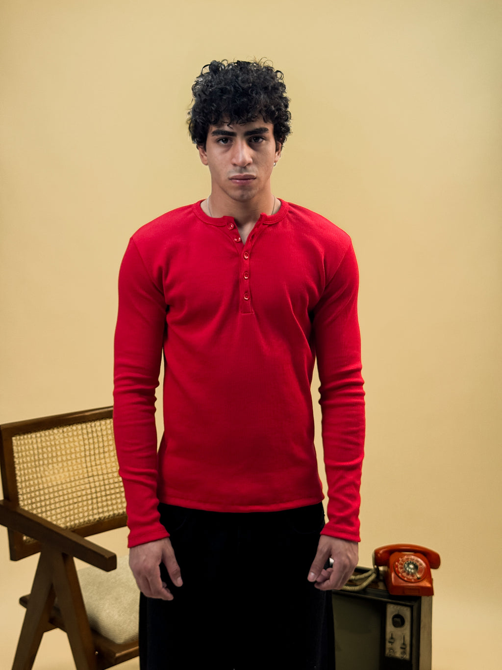 Misfits Waffle Henley - Red