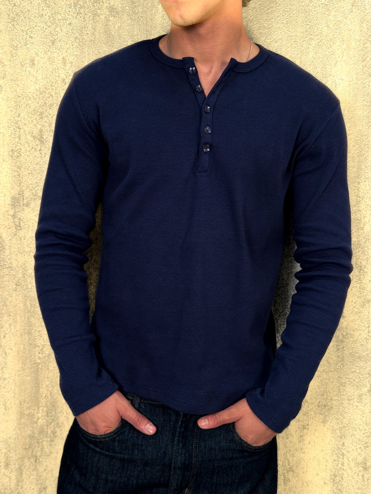 Misfits Waffle Henley - Navy