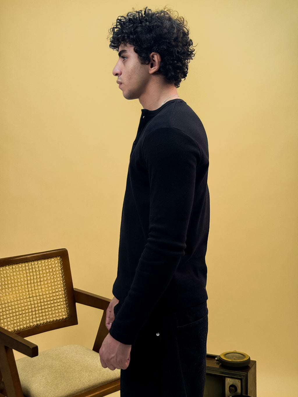 Misfits Waffle Henley - Black