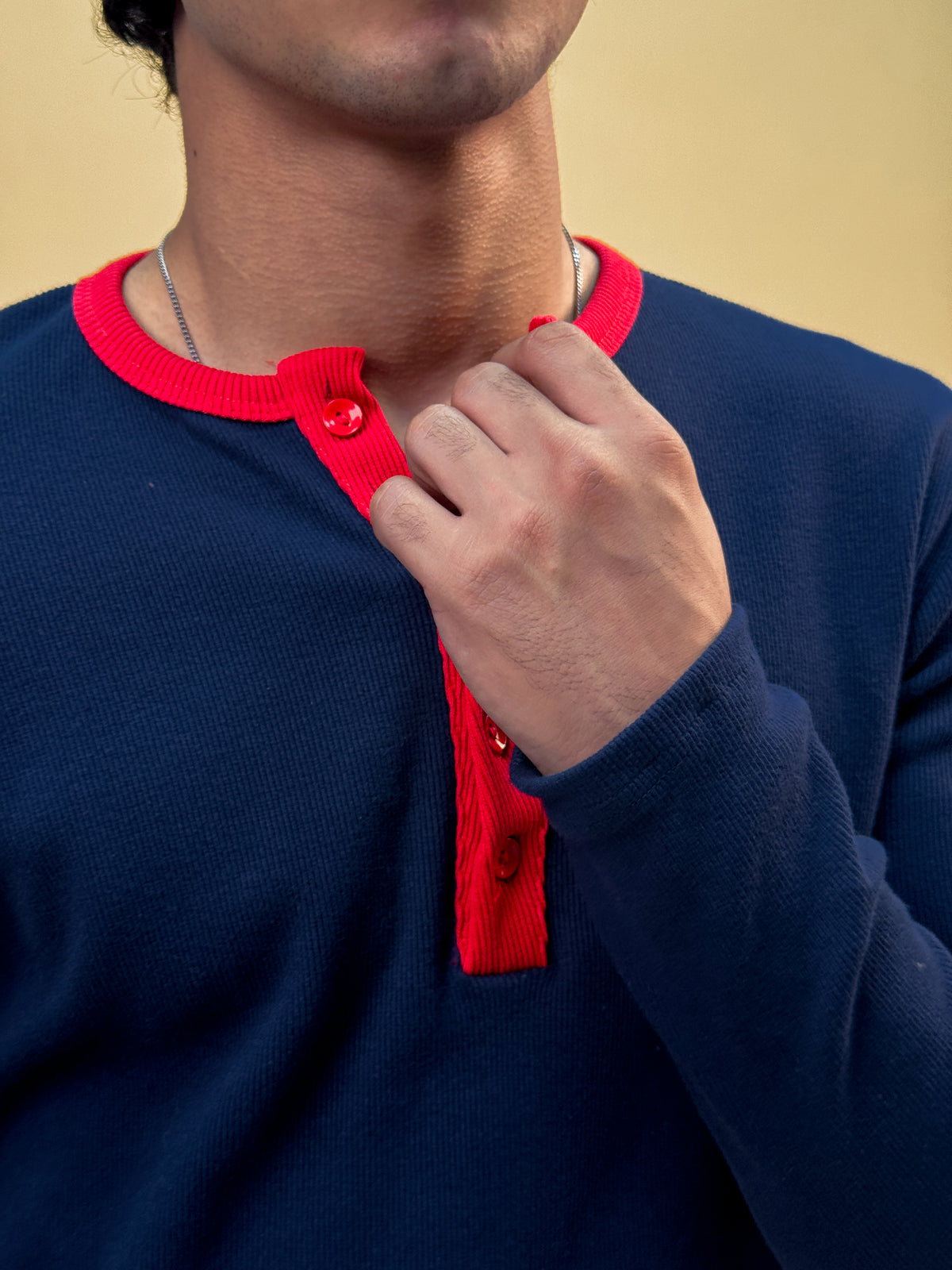 Misfits Waffle Henley - Navy / Red