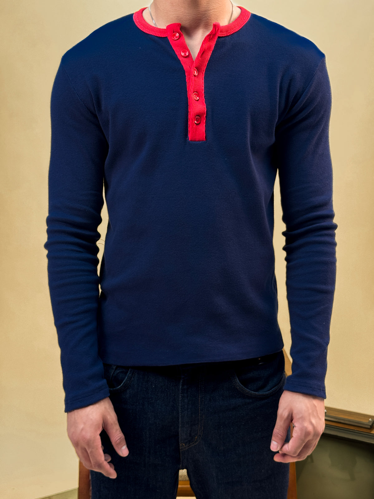 Misfits Waffle Henley - Navy / Red