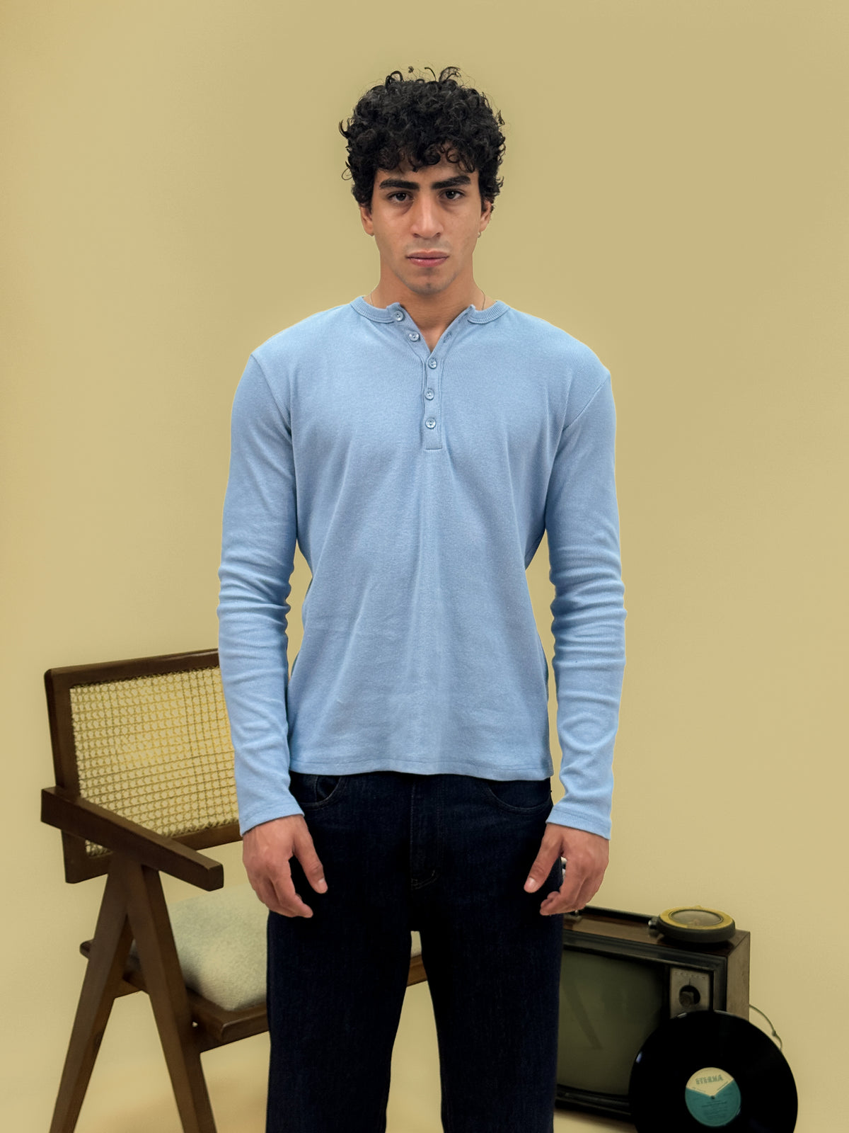 Misfits Waffle Henley - Baby Blue