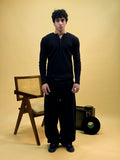 Misfits Waffle Henley - Black